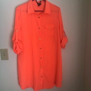 Rue 21 neon orange button up collared dress